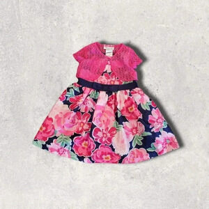 2T, Bonnie Jean, Navy and Pink Flower Baby Dress